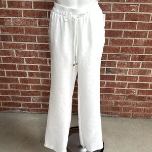 Ellen Tracy Ivory White Linen Wide Leg Pants